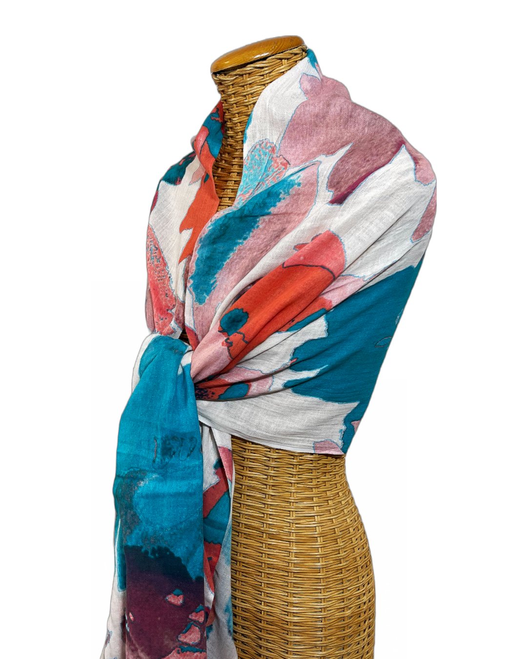 Coral & Teal Cotton Watercolor Big Flower Scarf — Pam's Pashminas